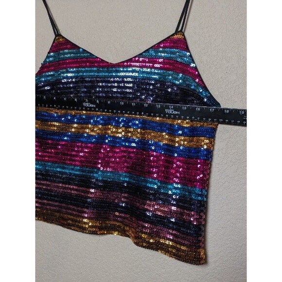 WAYF Rainbow Striped Sequin Cami Tank Top Size Large Festival Rave Party Y2K - Picture 4 of 10